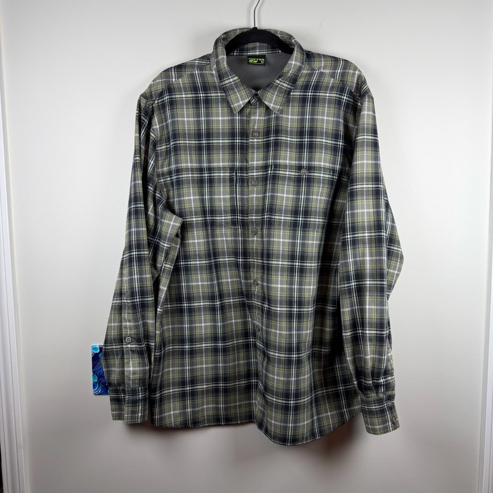 Koppen Long Sleeve Button Down Grey Green Black Plaid Men's Outdoors Gorpcore XL